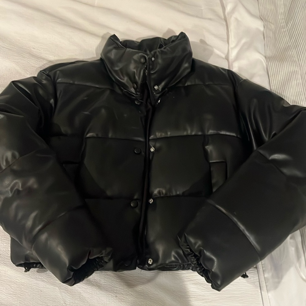 ZARA black leather puffer